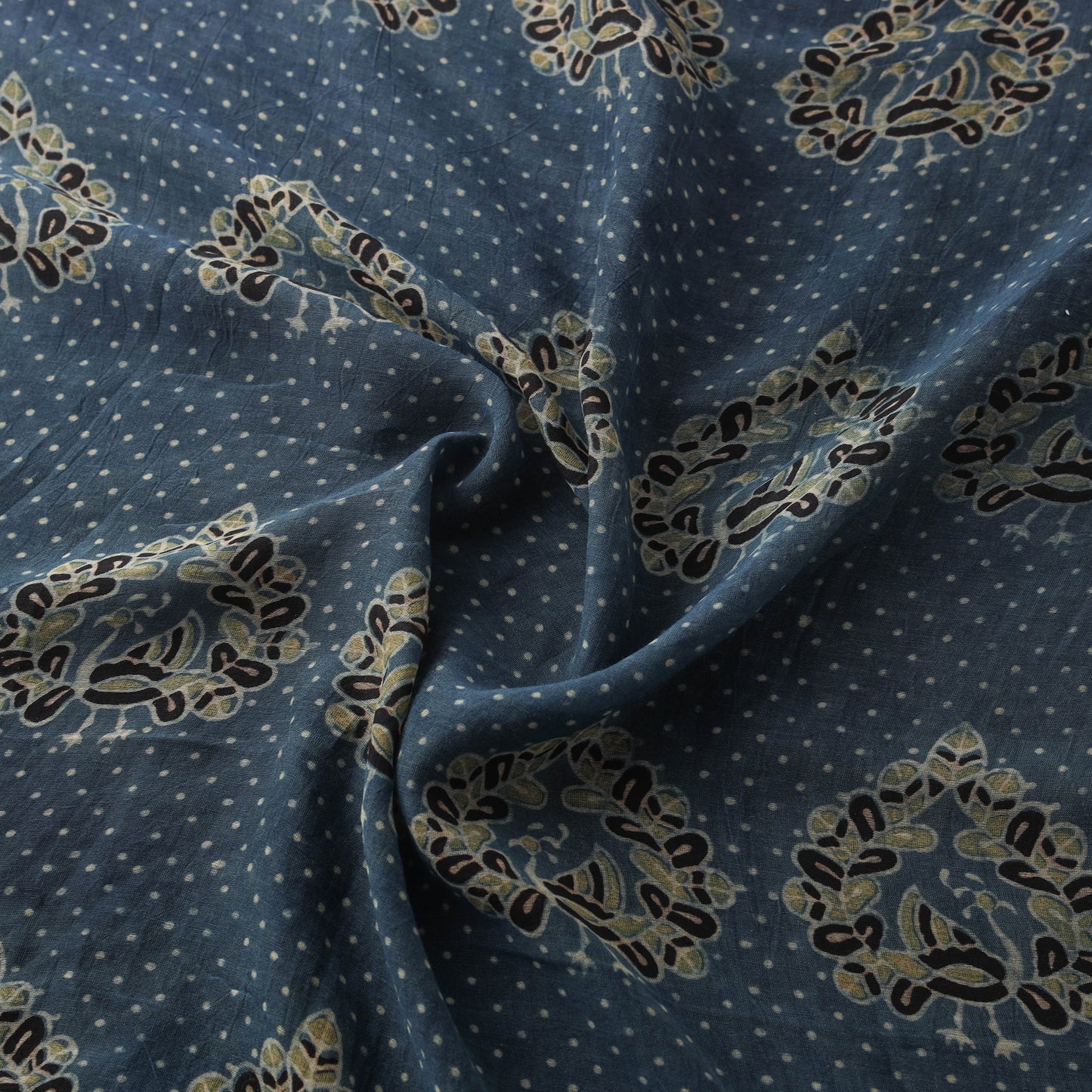Ajrakh Hand Block Prints Pure Handloom Chanderi Silk Fabric of Kutch 09