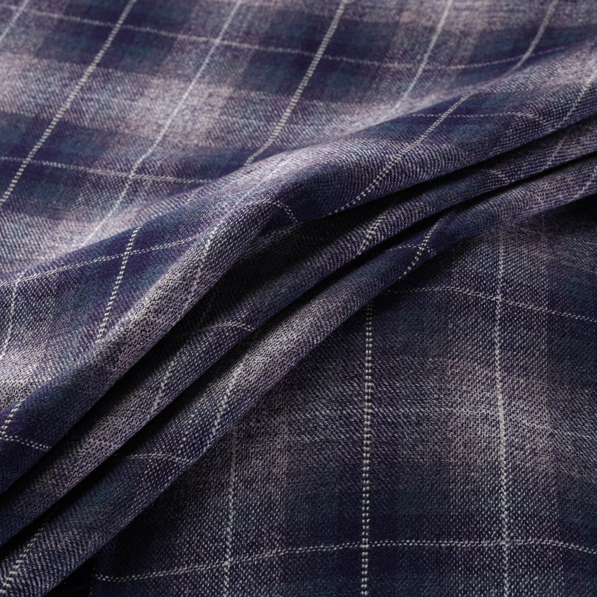 Ladakh Pure Handwoven Sheep Merino Wool Twill Plaid Check Deep Indigo Fabric 01