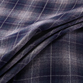 Ladakh Pure Handwoven Sheep Merino Wool Twill Plaid Check Deep Indigo Fabric 01