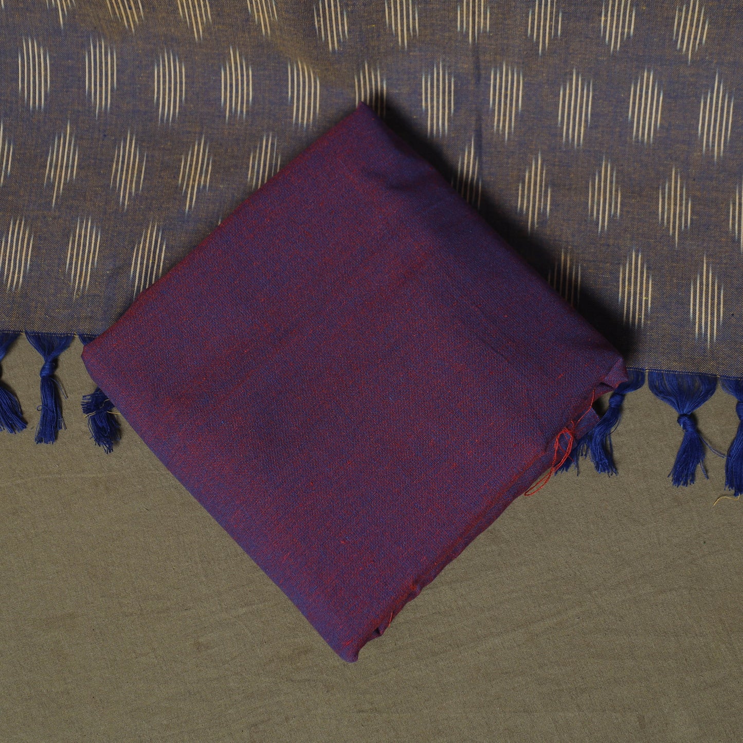 Grey - Pochampally Ikat Weave 3pc Cotton Unstitched Dress Material Suit Set 41