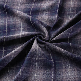 Ladakh Pure Handwoven Sheep Merino Wool Twill Plaid Check Deep Indigo Fabric 01