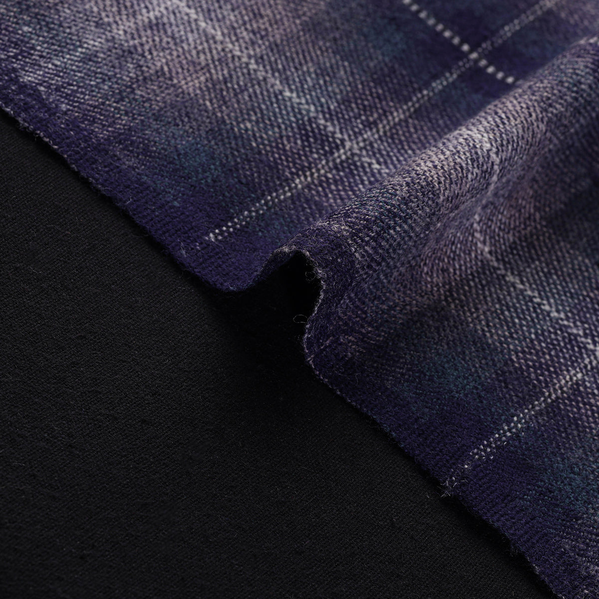 Ladakh Pure Handwoven Sheep Merino Wool Twill Plaid Check Deep Indigo Fabric 01