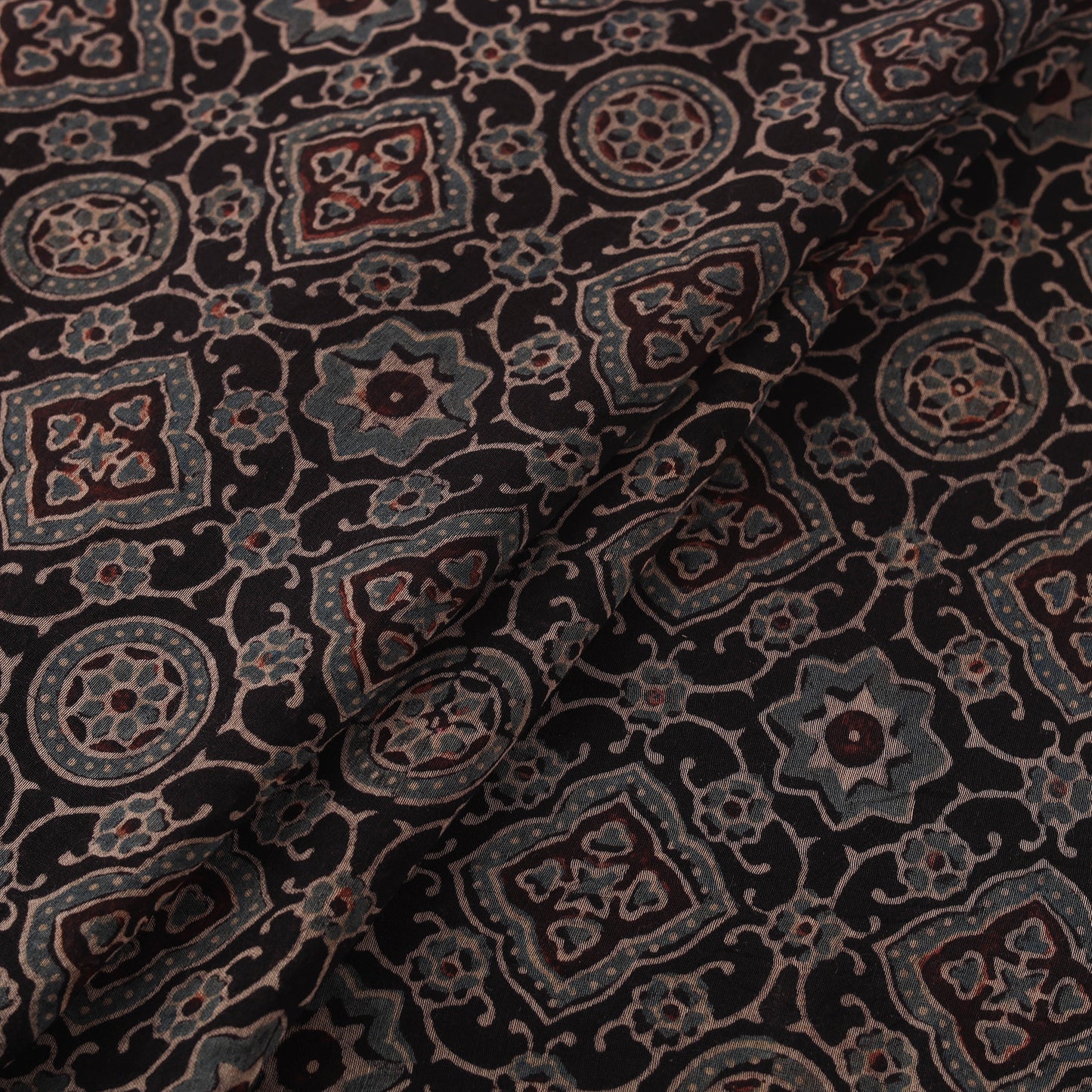 Ajrakh Hand Block Prints Pure Handloom Chanderi Silk Fabric of Kutch 10
