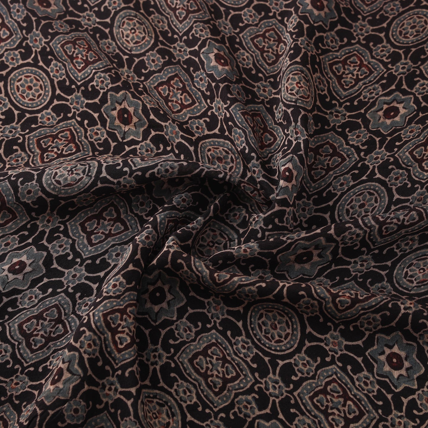 Ajrakh Hand Block Prints Pure Handloom Chanderi Silk Fabric of Kutch 10