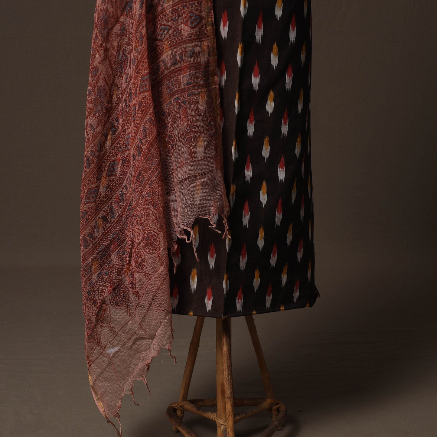 Pochampally Ikat Weave Cotton 2pc Unstitched Dress Material Kurta Set with Jewellery 10