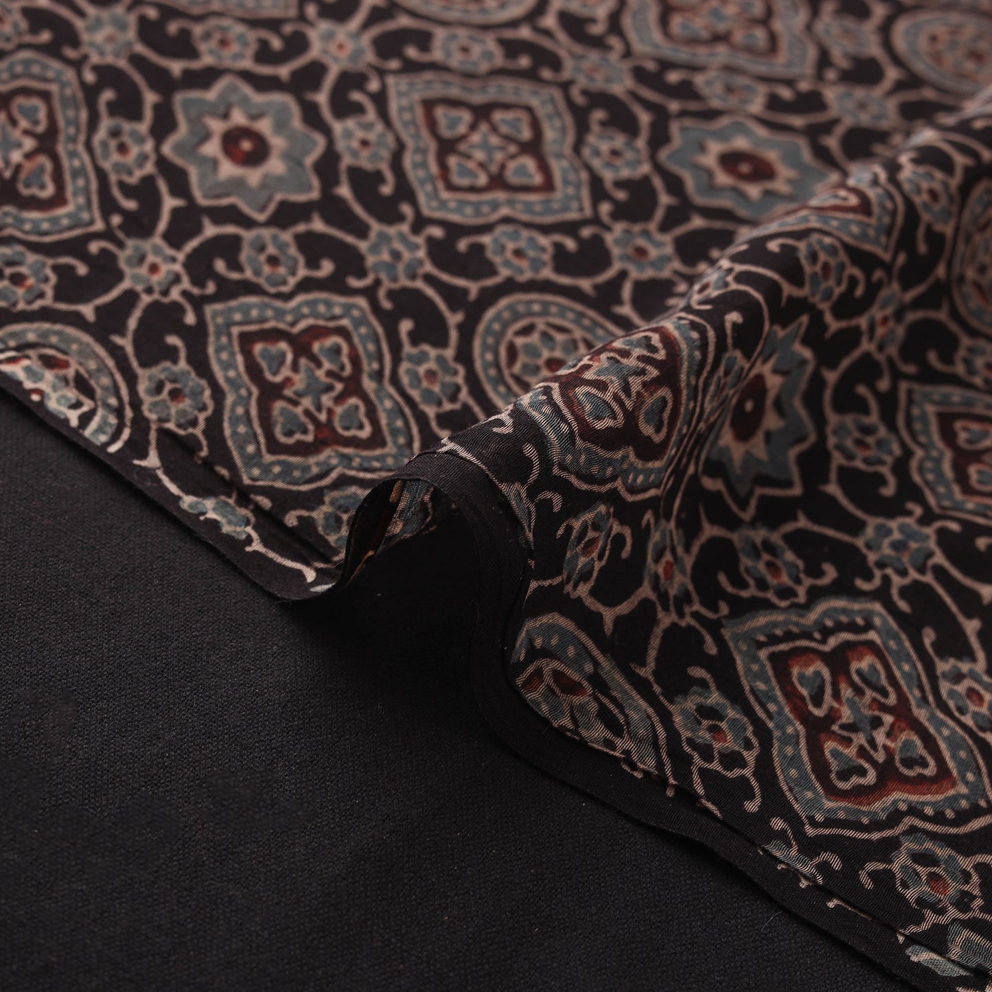 Ajrakh Hand Block Prints Pure Handloom Chanderi Silk Fabric of Kutch 10