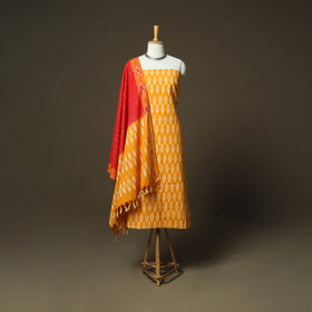 Orange - Pochampally Ikat Weave 3pc Cotton Unstitched Dress Material Suit Set 42
