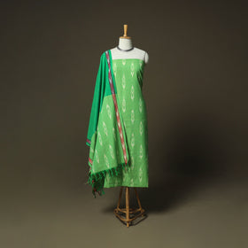 Green - Pochampally Ikat Weave 3pc Cotton Unstitched Dress Material Suit Set 43