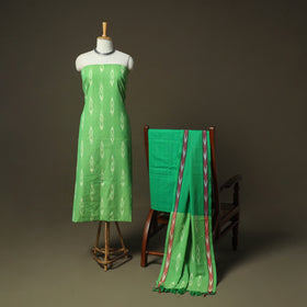 Green - Pochampally Ikat Weave 3pc Cotton Unstitched Dress Material Suit Set 43