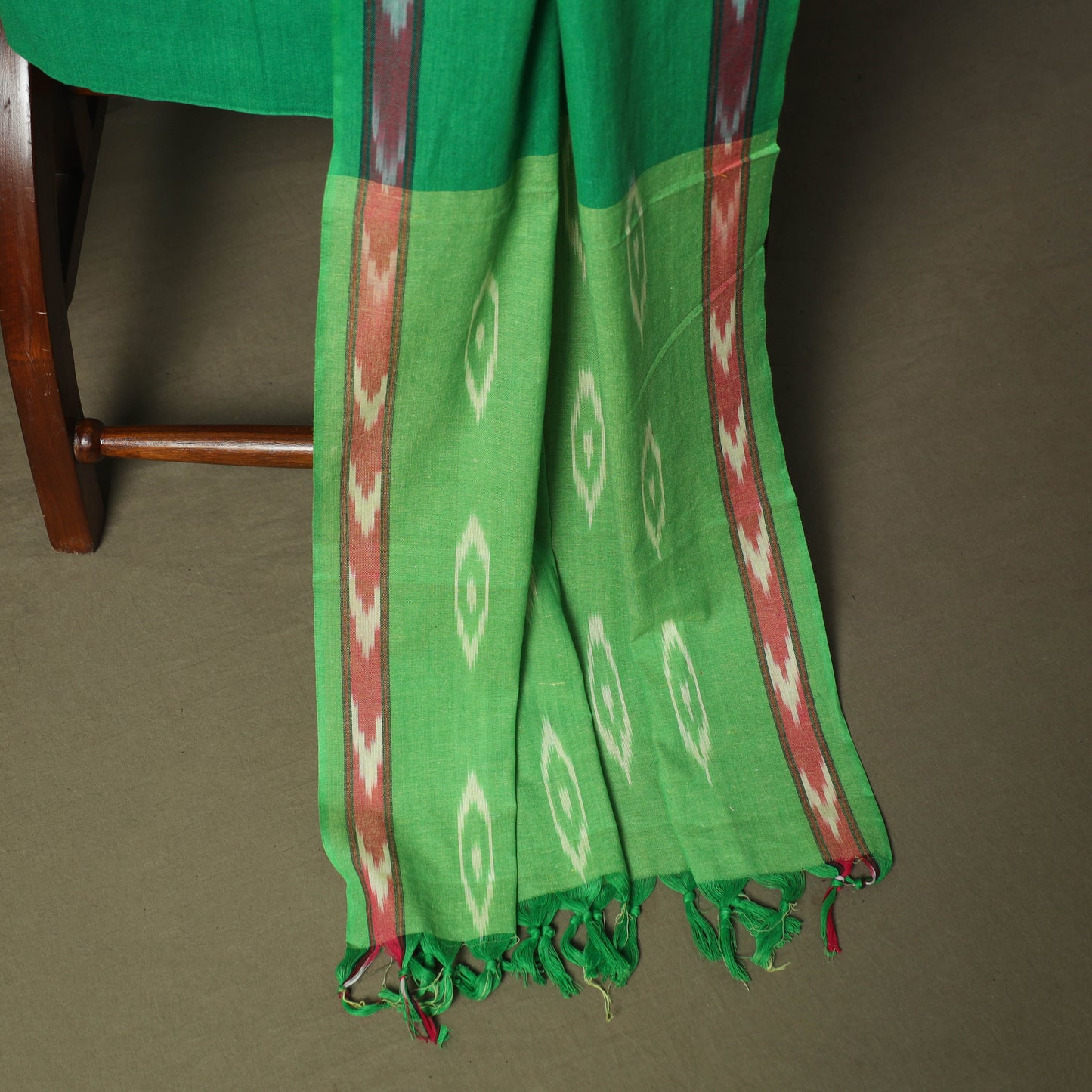 Green - Pochampally Ikat Weave 3pc Cotton Unstitched Dress Material Suit Set 43