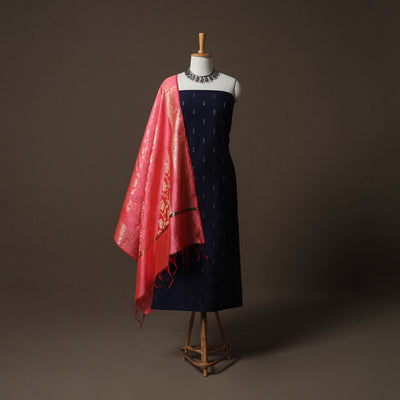 Spun Dupion Viscose Silk Buti 2pc Unstitched Dress Material Kurta Set with Earrings 47