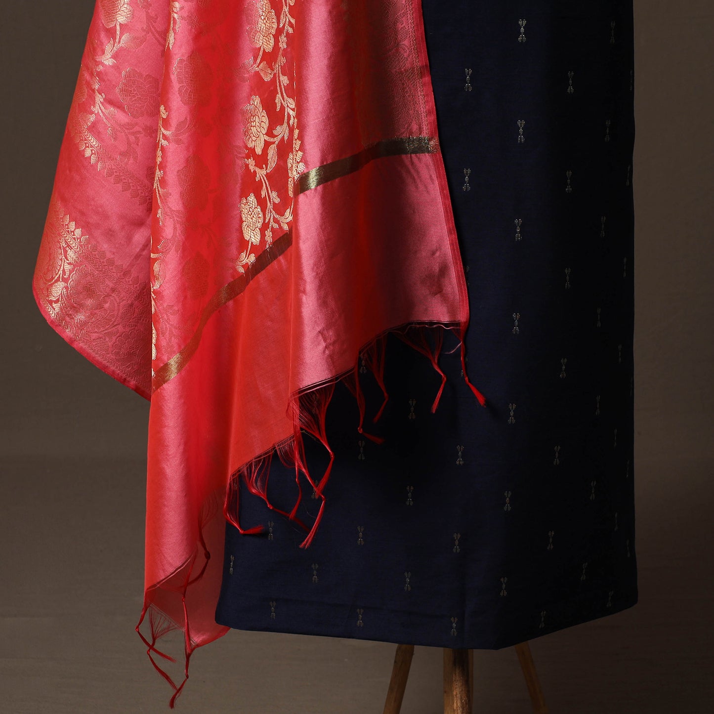 Spun Dupion Viscose Silk Buti 2pc Unstitched Dress Material Kurta Set with Earrings 47