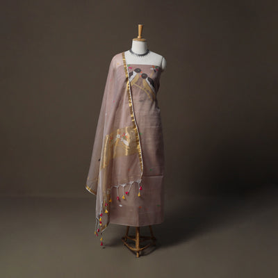 Handwoven Phulia Jamdani Muslin Silk 2pc Unstitched Dress Material Kurta Set 78