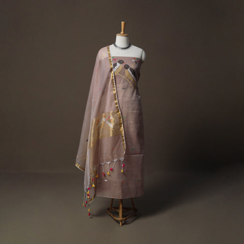 Handwoven Phulia Jamdani Muslin Silk 2pc Unstitched Dress Material Kurta Set 78