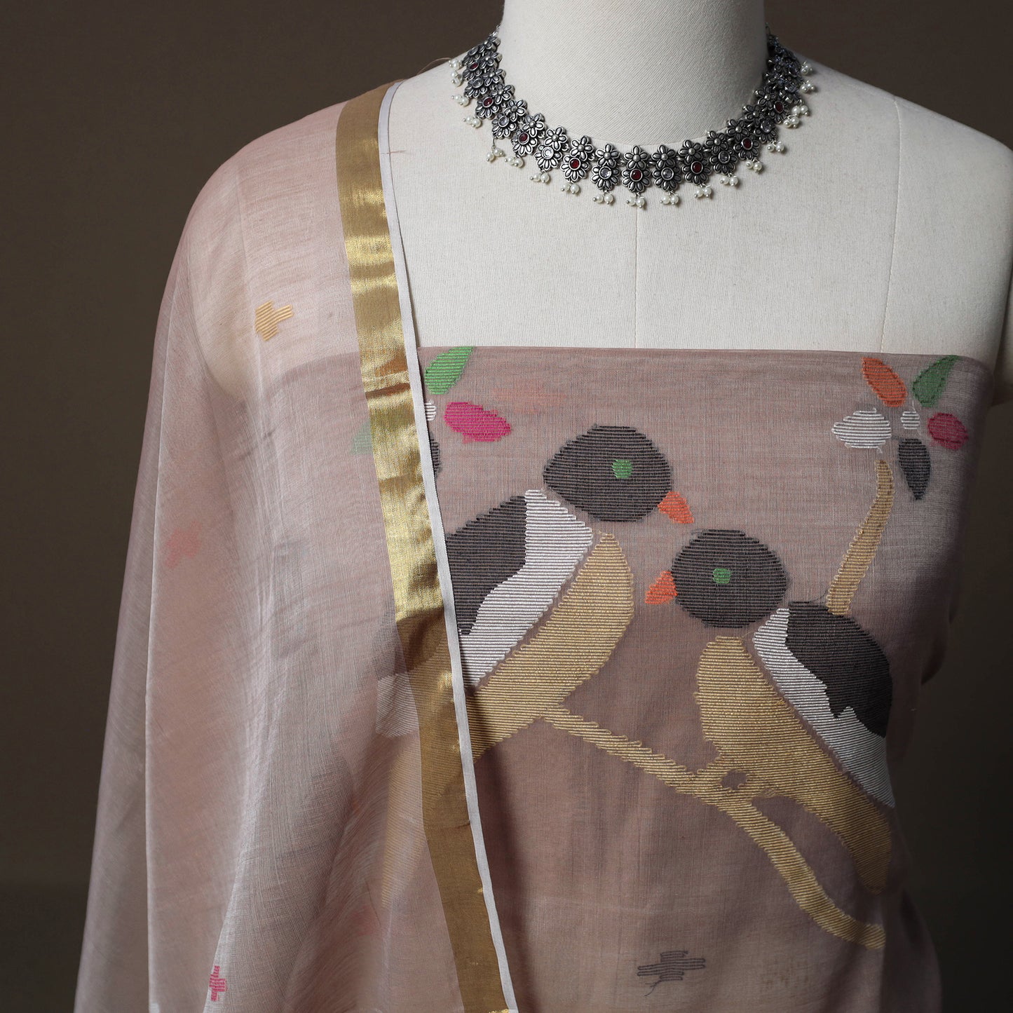 Handwoven Phulia Jamdani Muslin Silk 2pc Unstitched Dress Material Kurta Set 78