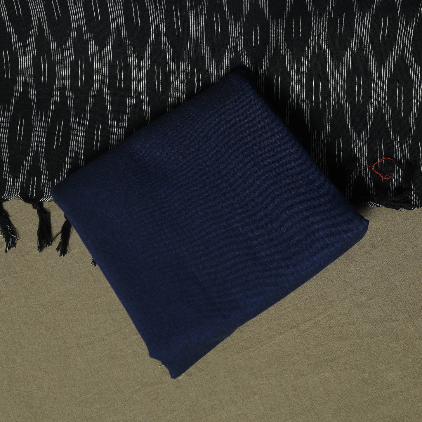 Black - Pochampally Ikat Weave 3pc Cotton Unstitched Dress Material Suit Set 44