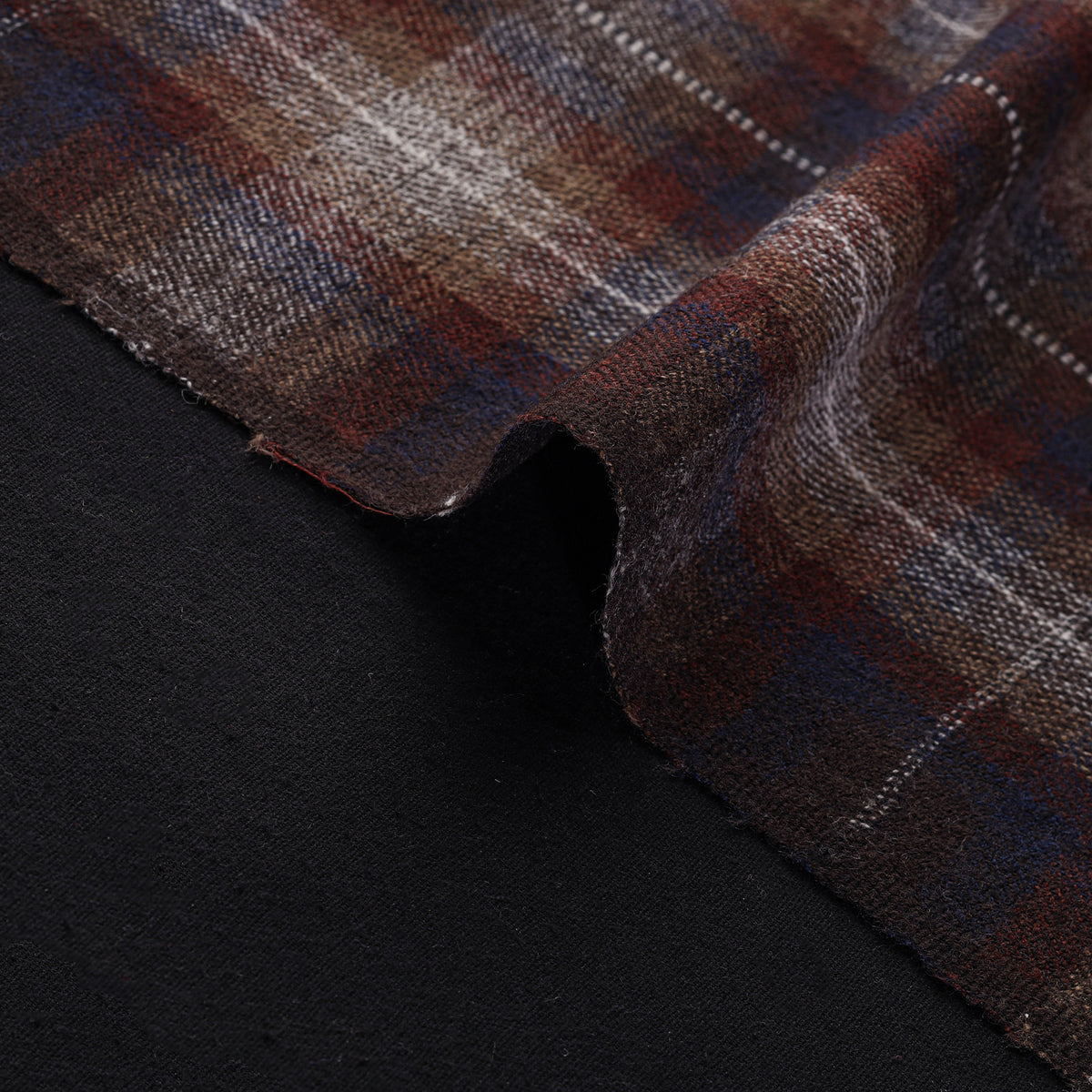 Ladakh Pure Handwoven Sheep Merino Wool Twill Plaid Check Earthscape Fabric 03