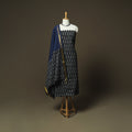 Black - Pochampally Ikat Weave 3pc Cotton Unstitched Dress Material Suit Set 44