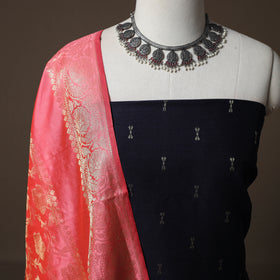 Spun Dupion Viscose Silk Buti 2pc Unstitched Dress Material Kurta Set with Earrings 45
