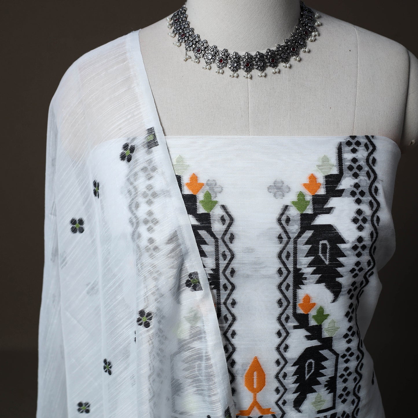 Phulia Jamdani Silk Cotton 2pc Unstitched Dress Material Kurta Set 01