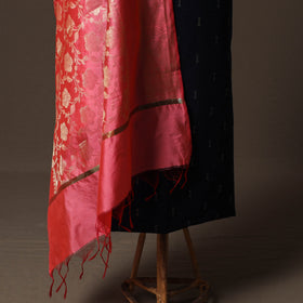 Spun Dupion Viscose Silk Buti 2pc Unstitched Dress Material Kurta Set with Earrings 45