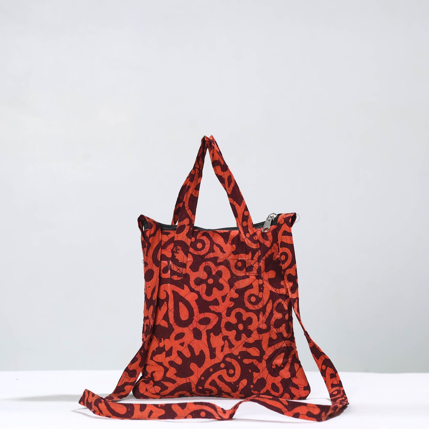 Orange - Hand Batik Printed Quilted Cotton Sling Bag 01