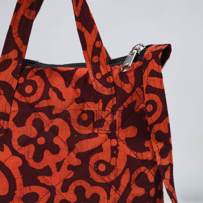 Orange - Hand Batik Printed Quilted Cotton Sling Bag 01