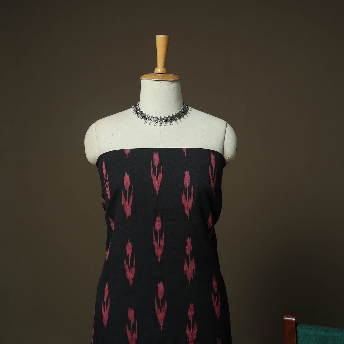 Black - Pochampally Ikat Weave 3pc Cotton Unstitched Dress Material Suit Set 46