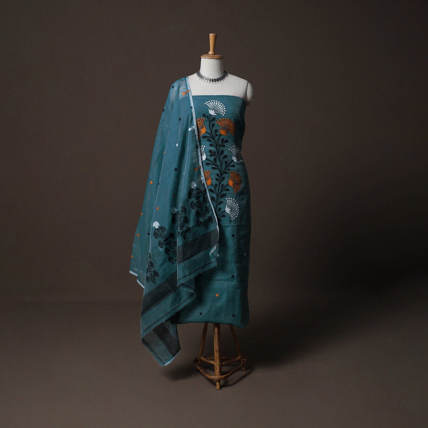 Phulia Jamdani Silk Cotton 2pc Unstitched Dress Material Kurta Set 03