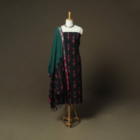 Black - Pochampally Ikat Weave 3pc Cotton Unstitched Dress Material Suit Set 46
