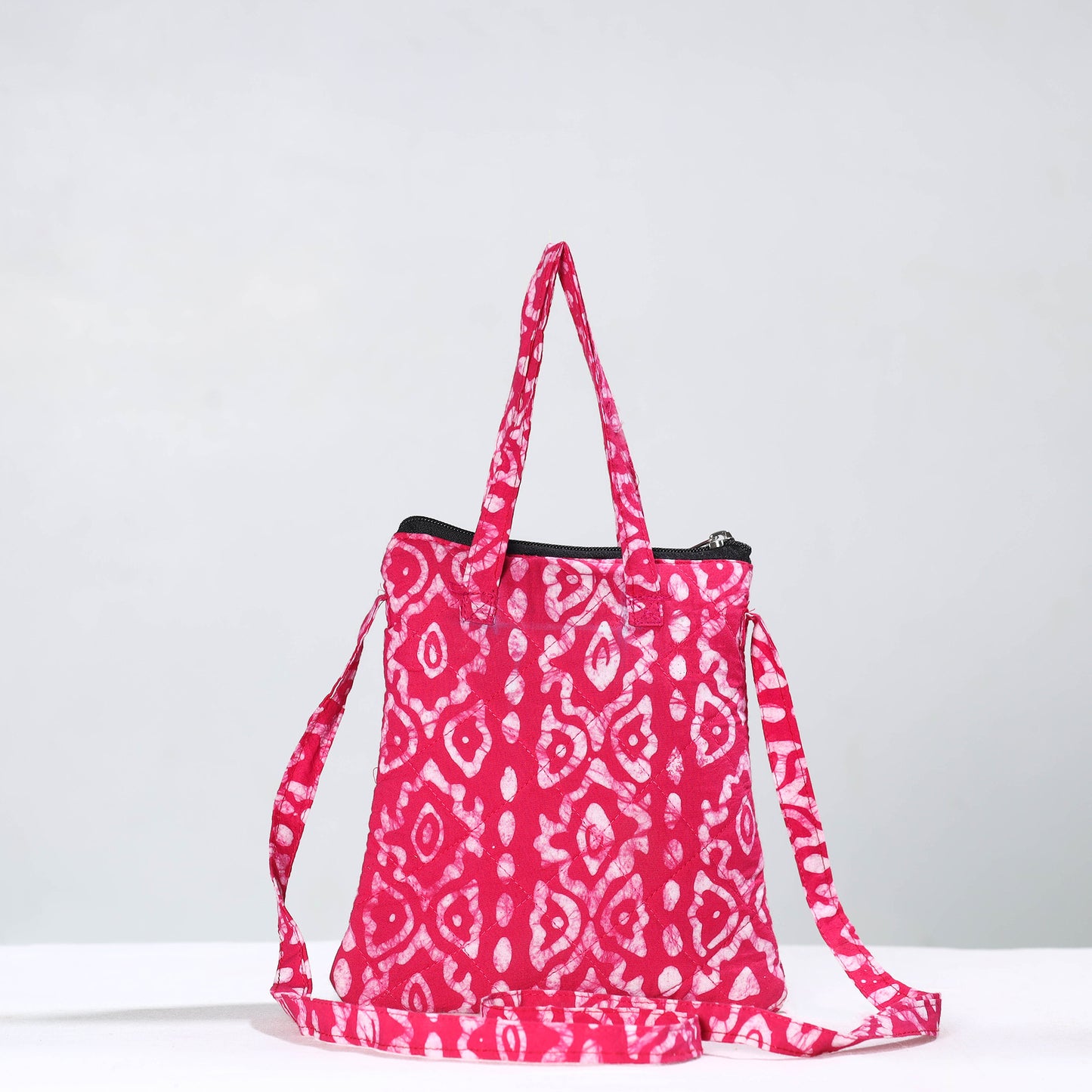 Pink - Hand Batik Printed Quilted Cotton Sling Bag 04