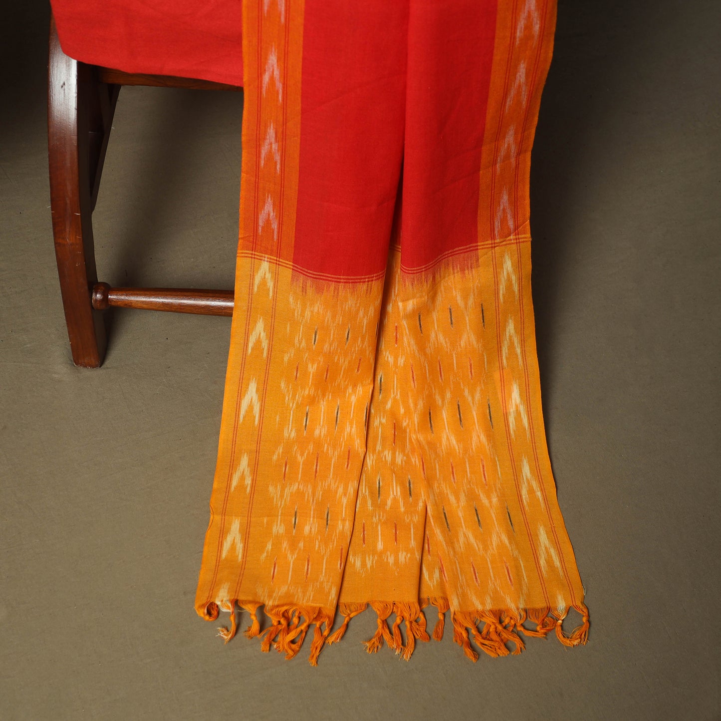 Orange - Pochampally Ikat Weave 3pc Cotton Unstitched Dress Material Suit Set 47
