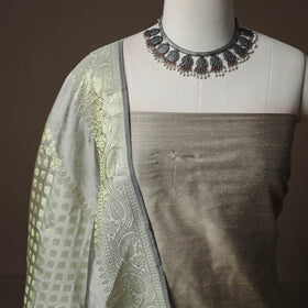 Plain Slub Silk 2pc Unstitched Dress Material Kurta Set with Earrings 42