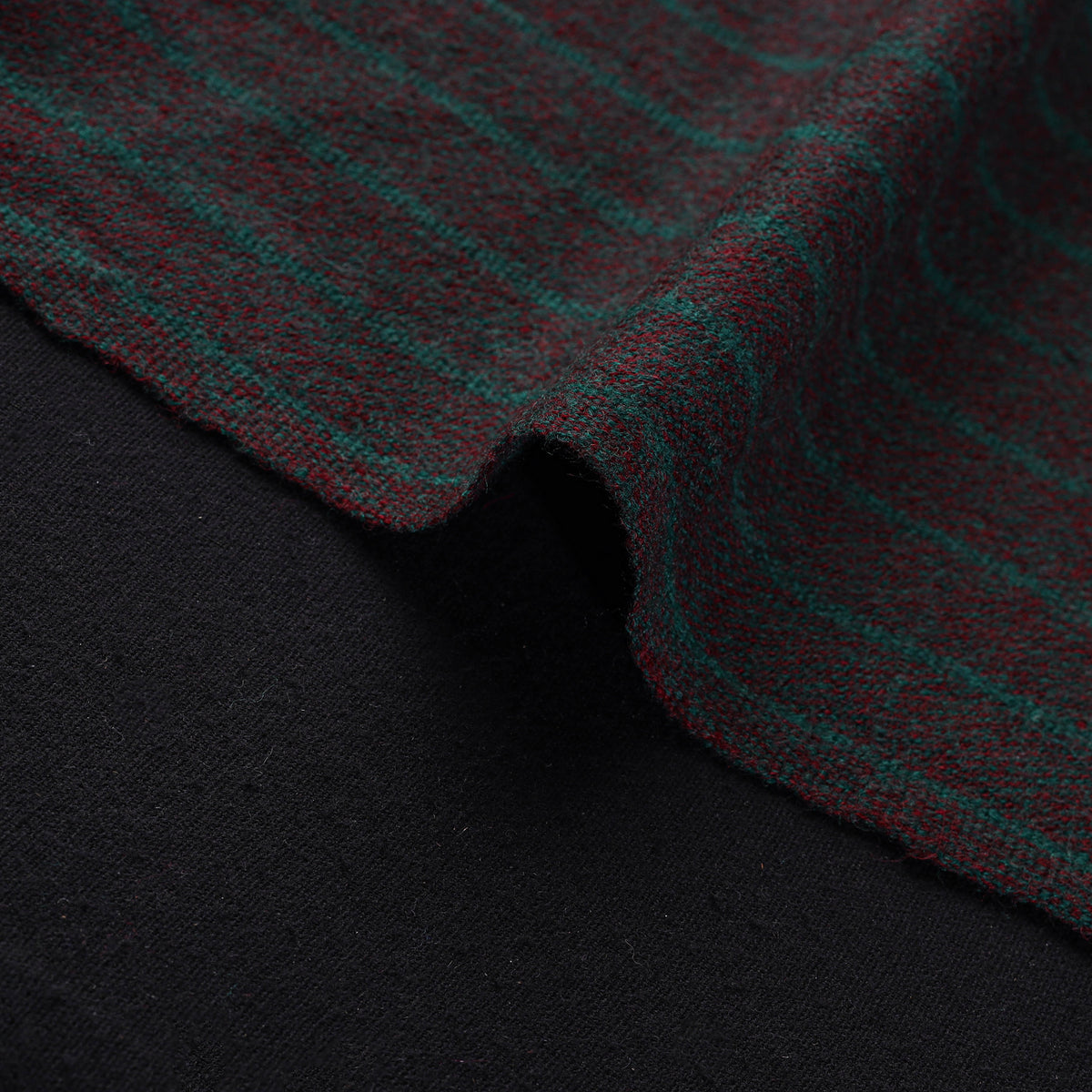 Ladakh Pure Handwoven Sheep Merino Wool Felted Twill Stripes Forest Green Fabric 08