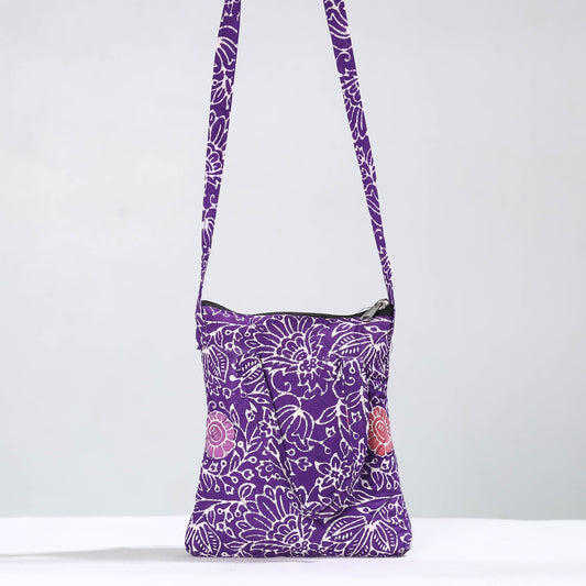Purple - Hand Batik Printed Quilted Cotton Sling Bag 06