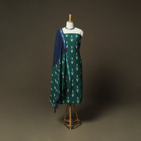 Green - Pochampally Ikat Weave 3pc Cotton Unstitched Dress Material Suit Set 49
