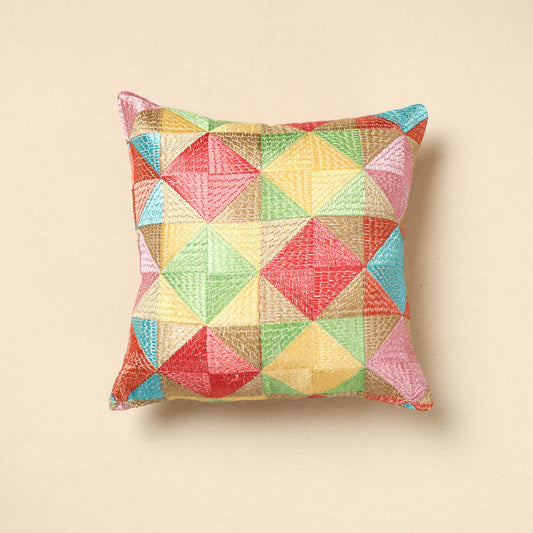 Multicolor - Phulkari Embroidery Chinon Cushion Cover (16 x 16 in)
