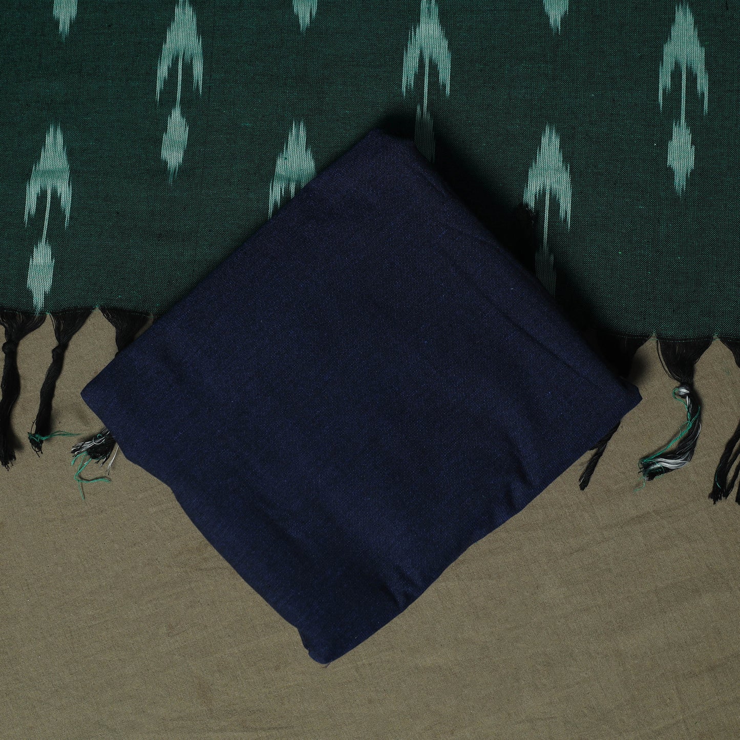 Green - Pochampally Ikat Weave 3pc Cotton Unstitched Dress Material Suit Set 49