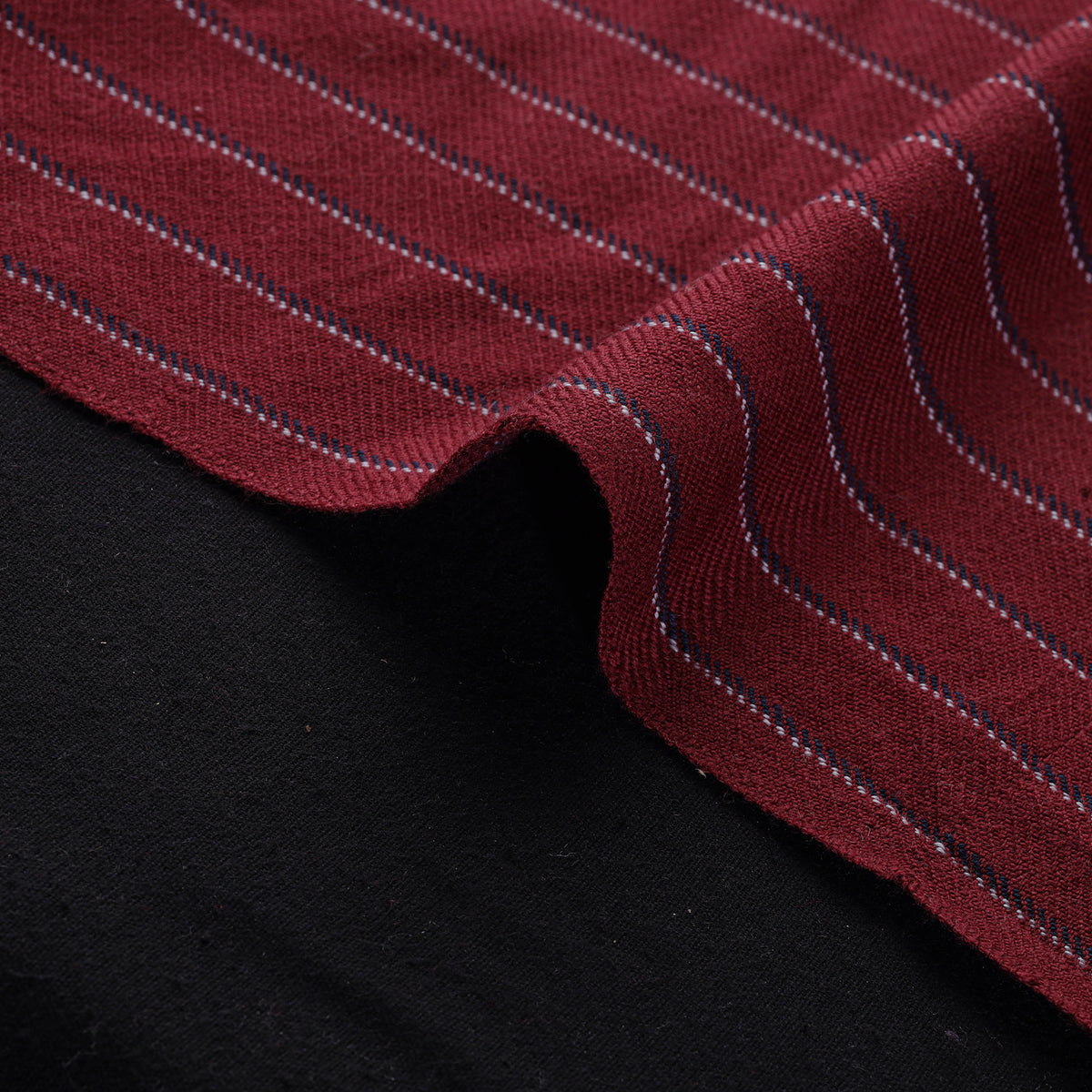 Ladakh Pure Handwoven Sheep Merino Wool Twill Stripes Maroon Fabric 10