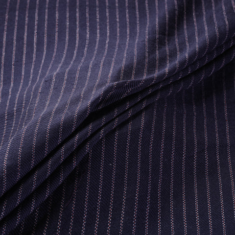 Ladakh Pure Handwoven Sheep Merino Wool Twill Stripes Navy Blue Fabric 11