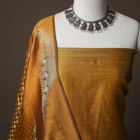 Plain Slub Silk 2pc Unstitched Dress Material Kurta Set with Earrings 39