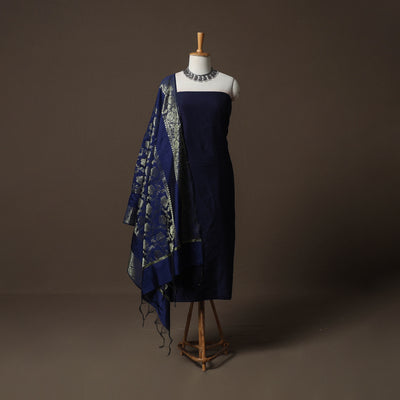 Plain Slub Silk 2pc Unstitched Dress Material Kurta Set with Earrings 38