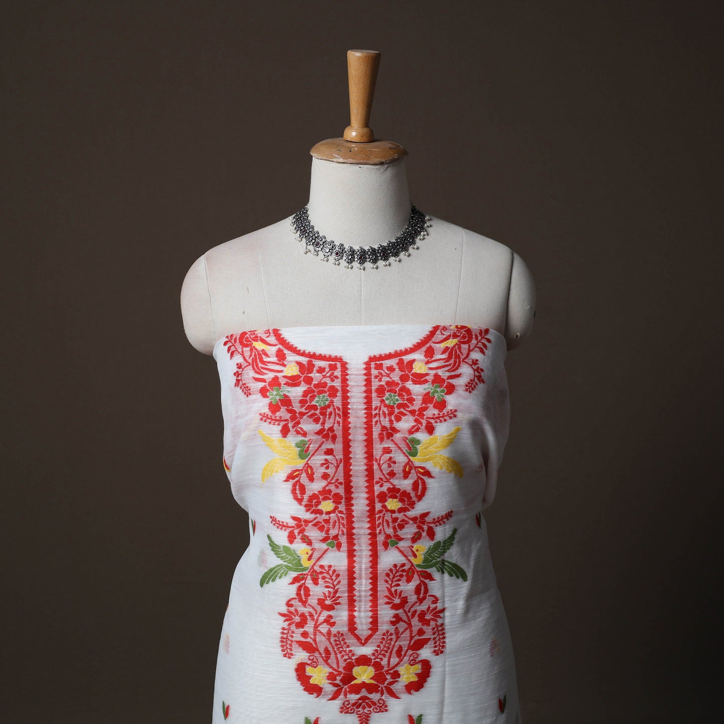 Phulia Jamdani Silk Cotton 2pc Unstitched Dress Material Kurta Set 07