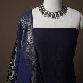 Plain Slub Silk 2pc Unstitched Dress Material Kurta Set with Earrings 38