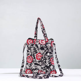 Black Hand Batik Printed Quilted Cotton Sling Bag 13