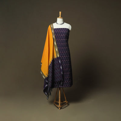 Purple - Pochampally Ikat Weave 3pc Cotton Unstitched Dress Material Suit Set 52