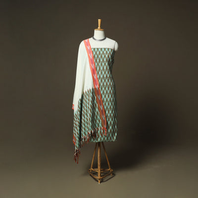 Green - Pochampally Ikat Weave 3pc Cotton Unstitched Dress Material Suit Set 53