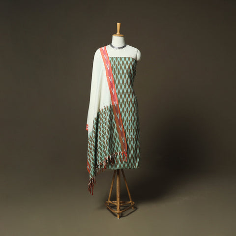 Green - Pochampally Ikat Weave 3pc Cotton Unstitched Dress Material Suit Set 53