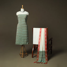 Green - Pochampally Ikat Weave 3pc Cotton Unstitched Dress Material Suit Set 53