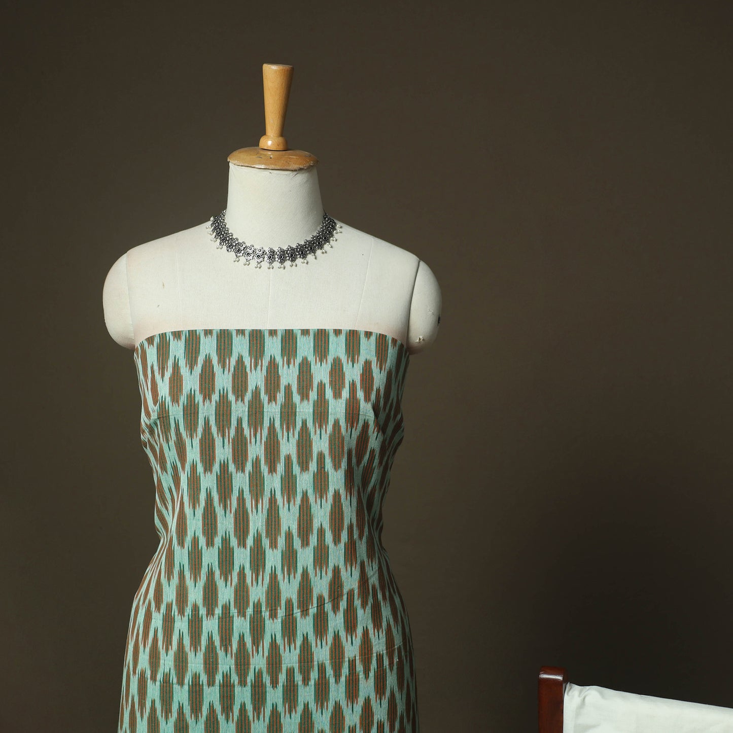 Green - Pochampally Ikat Weave 3pc Cotton Unstitched Dress Material Suit Set 53